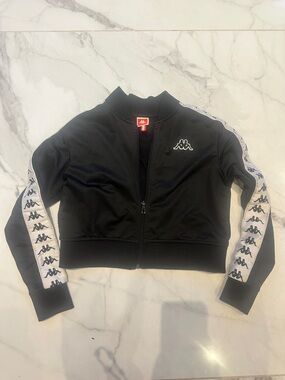 Kappa Black Cropped Logo-Tape Bomber Jacket